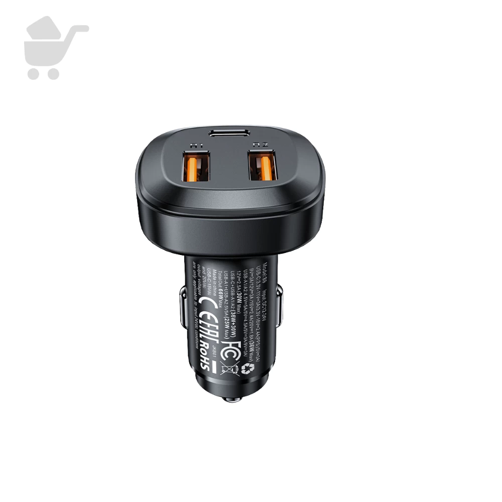 Car Charger Three Port  Metal - B9 66W(2USB-A+USB-C)